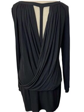 Mason by Michelle Mason Black Long Sleeve Open Draped Back Mini Dress (M)